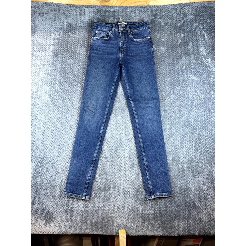 Anine Bing Jeans Womens 24 Blue Denim Whiskered Cotton Stretch Streetwear Grunge